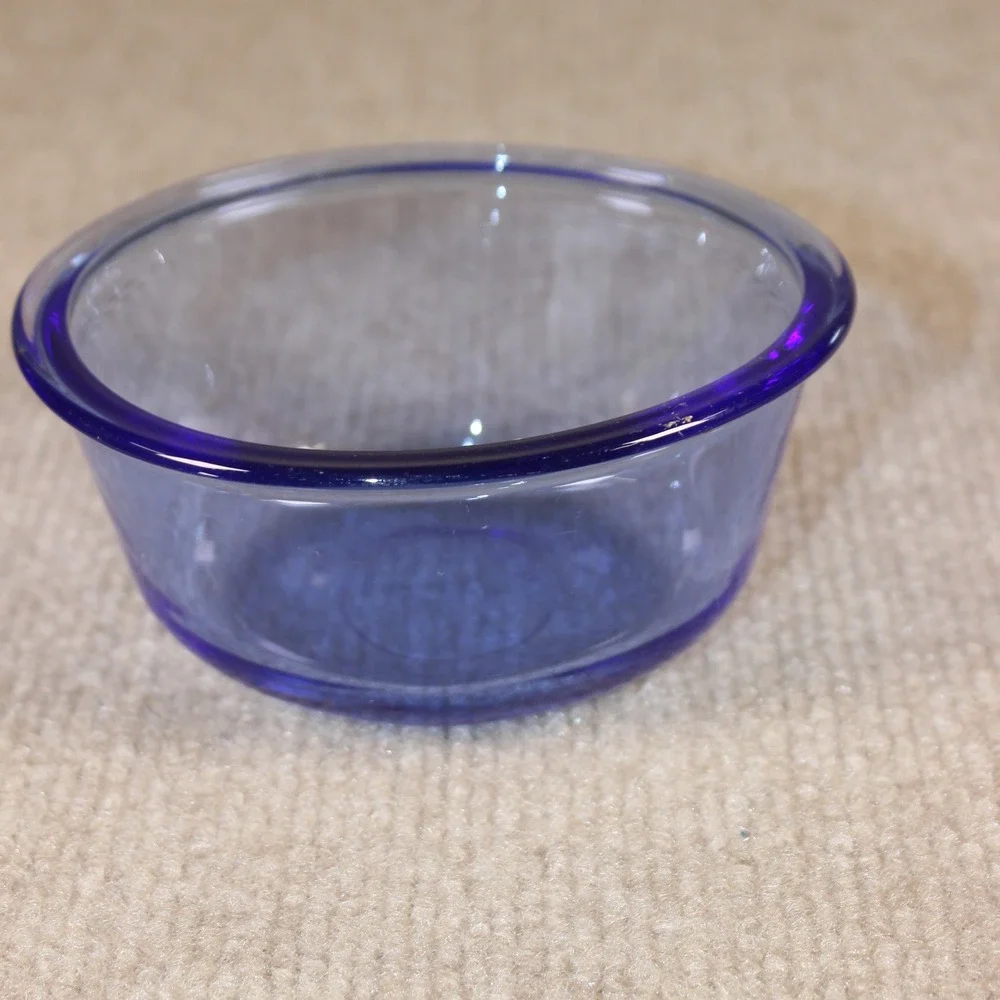 Pyrex Cobalt Blue Glass Custard Cups Ramekins Set of 2 Round 6oz 10oz 4.25in